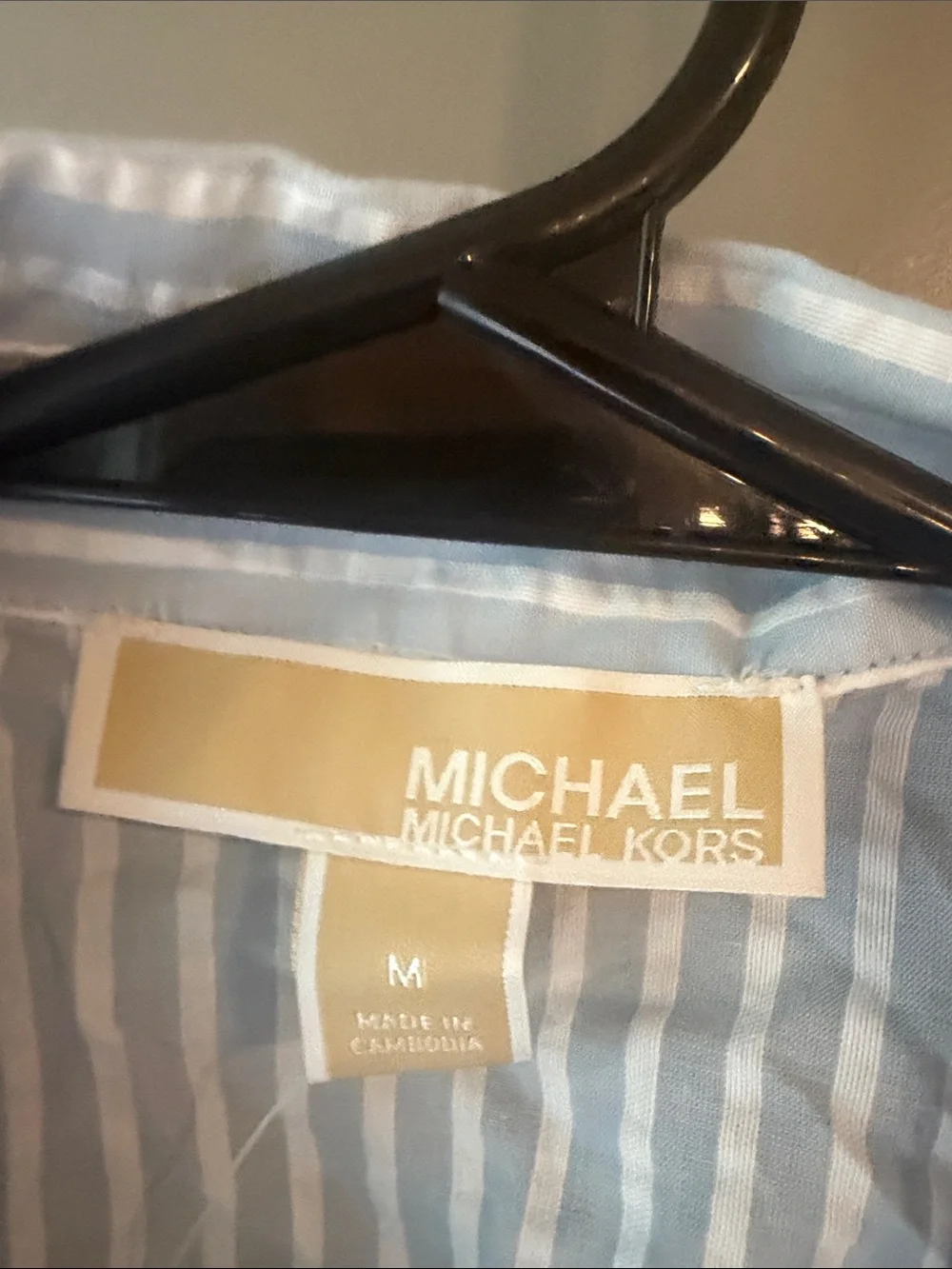 NWT Michael Kors Pastel Blue and White Striped Crop Button-Up Top